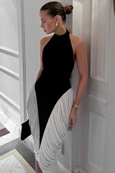 Robe midi dos nu patchwork