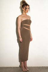 Strapless Cutout Bodycon Midi Dress