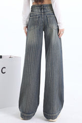 Jacquard Stripe Wide Leg Jeans