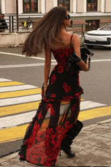 Robe midi à volants imprimée à fleurs