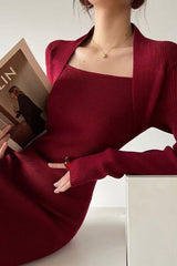 Solid Knitted Square Neck Slim Maxi Dress