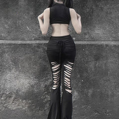 Pantalon décontracté style rétro gothique américain à micro-trous en corne