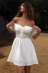 Off Shoulder Tie Waist Mini Dress