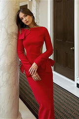 Robe de soirée moulante sexy fendue à la taille et ornée d'un nœud 3D