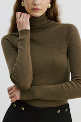 Solid Color Washable Wool Turtleneck Long Sleeve Tee