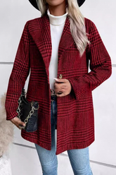 Plaid Tweed Notch Lapel Slim Elegant Christmas Outerwear