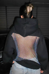 Sheer Backless Mesh Hoodie