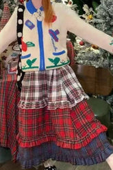 Jupe de Noël vintage à volants en dentelle et blocs de couleur