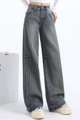 Jacquard Stripe Wide Leg Jeans