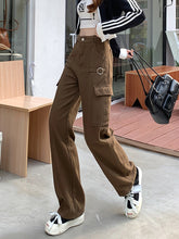 Jean marron taille haute, jambes larges et ample pour filles