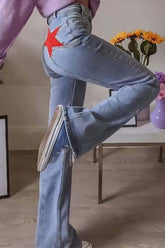 Jean taille mi-haute contrastée à cinq branches