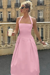 Robe midi dos nu taille haute