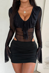 Ruffled Mesh Bodycon Mini Dress