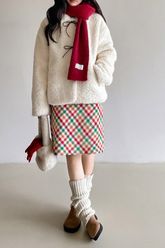 Vintage Color Block Bow Tie Fuzzy Tie-Up Christmas Outerwear