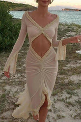 Low Cut Backless Midi Dress