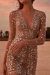 Robe mini à sequins sexy à décolleté plongeant