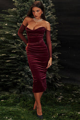 Elegant One Shoulder Ruched Formal Velvet Dress