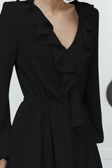 Chiffon Ruffled V-Neck Midi Dress