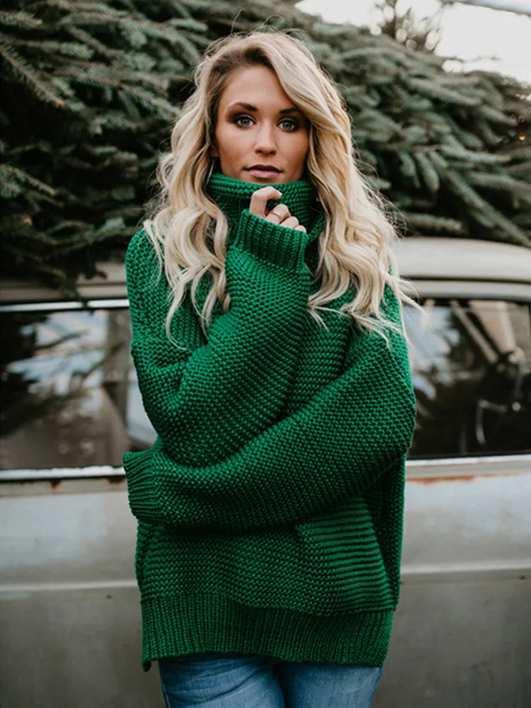 Thick Autumn Winter Green Knitted Oversized Turtleneck Christmas Sweater / S Sweaters-L