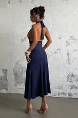 Halter Deep V Backless Midi Dress