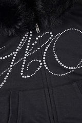 Sweat à capuche zippé avec lettres strass