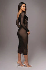 Robe midi en maille à col diagonal