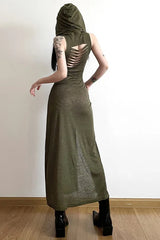 Robe midi à capuche ajourée