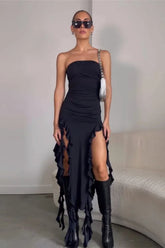 Robe midi asymétrique dos nu