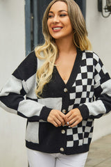 Plaid Panel Plus Size Christmas Cardigan