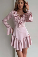 V-Neck Ruffled Tie Midi Dress