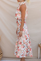 Wine Country Dates Floral Halter Neck Elastic Waist Maxi Dress