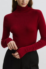 Solid Color Washable Wool Turtleneck Long Sleeve Tee