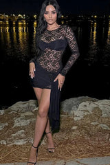 Sheer Lace Bandage Mini Dress