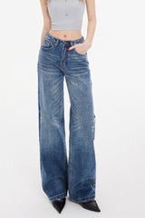 Low Rise Washed Straight Jeans