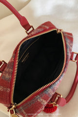 Red Tweed Pillow Handheld Shoulder Crossbody Bag