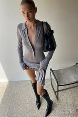 Turn Down Collar Midi Dress