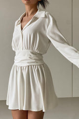 V-Neck Ruched Long Sleeve Midi Dress