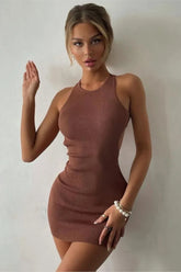 Robe mini côtelée à lacets