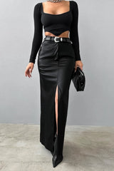 Jupe taille haute kaki en PU