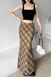 Jupe de Noël moulante à carreaux taille haute