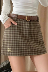 Jupe de Noël à carreaux taille basse brodée de lettres