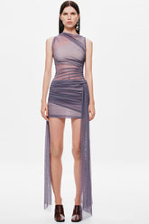 Robe midi sans manches en résille à ruban