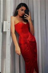 Velvet Boned Ruched Slit Sexy Bodycon Party Dress