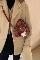 Red Tweed Pillow Handheld Shoulder Crossbody Bag