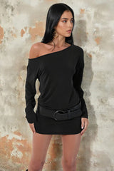 One Shoulder Long Sleeve Mini Dress