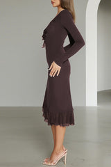 Ruffled Long Sleeve Bodycon Midi Dress