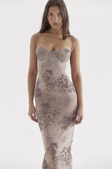 Floral V-Neck Cami Bodycon Midi Dress