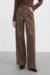 High Waist Leopard Straight Jeans