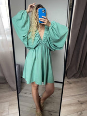 Woven Plunge Skater Mini Dress