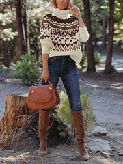 Vintage Striped Color Block Turtleneck Sweater